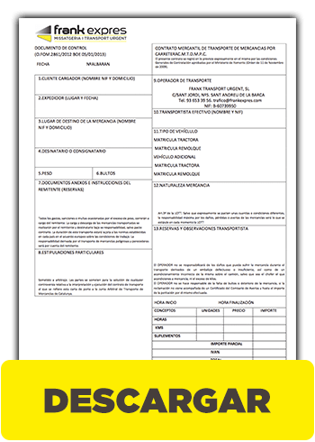 Carta de portes  FrankExpres  Mensajería y transporte 